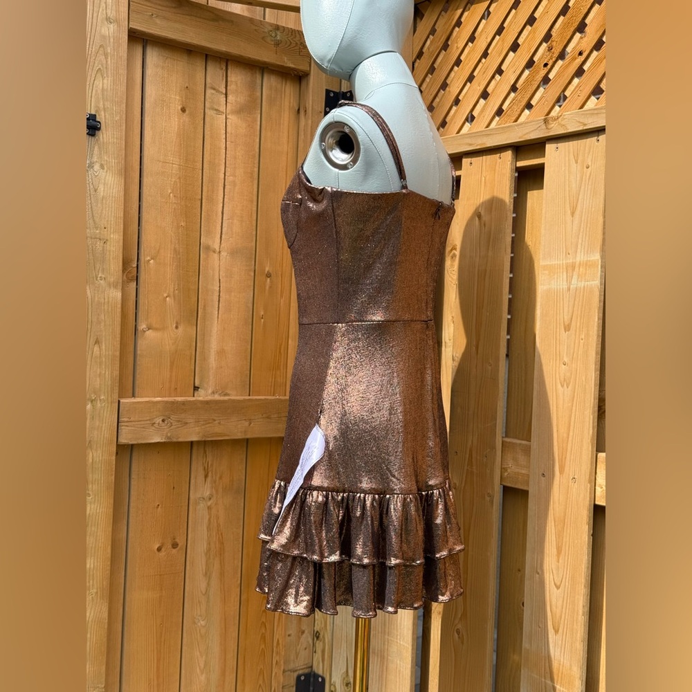 🆕 DRESS THE POPULATION 🧿 NWT Arden Fit and Flare Mini Dress, Brown Bronze Sz M - Picture 6 of 17